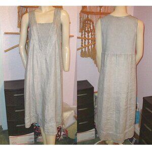 Soft Surroundings Linen Midi Dress Size M Pockets Sleeveless Neutral Boho NEW